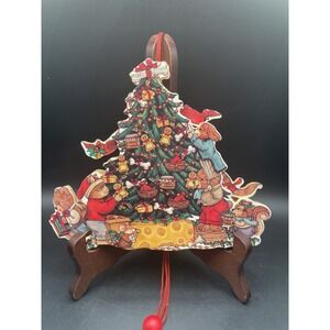 Rare Vtg Holiday Time Christmas Tree Ornaments Wooden 2-Sided Decoration Animal